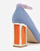 ballada Pantofi stiletto albaștri cu toc cu inserție metalică și baretă în jurul gleznei Linnolira