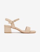 ballada Sandale Bej închis pe Toc Gros cu Vârf Pătrat Teana