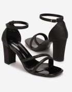 ballada Sandale Negre Brocate Cu strasuri Cu toc gros Ladite