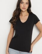 basic Tricou Negru din Bumbac cu Decolteu în V Liniviela