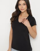 basic Tricou Negru din Bumbac cu Decolteu în V Liniviela
