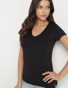 basic Tricou Negru din Bumbac cu Decolteu în V Liniviela