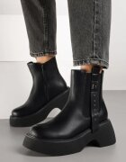 basida Botine Chelsea Negre cu platformă cu ornamente metalice la carâmb Tulirina
