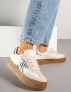 be.sport Adidași bej pe talpă de cauciuc decorați cu sclipici și imprimeu zebră Sallinen