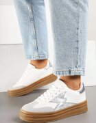 be.sport Sneakerși Argintii-Albi pe Talpă de Cauciuc cu Model Geometric Tolionne