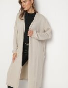 belcci Cardigan lung bej deschis cu adaos de viscoză decorat cu fir metalic Arsona