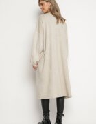 belcci Cardigan lung bej deschis cu adaos de viscoză decorat cu fir metalic Arsona