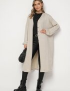 belcci Cardigan lung bej deschis cu adaos de viscoză decorat cu fir metalic Arsona
