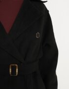 belcci Palton Trenci Negru cu Croială Clasică Dublu Rând cu Cordon Edrisella