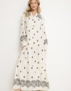 belcci Rochie Alb-Negru Evazată cu Partea de Sus Tip Cămașă cu Model Etnic Ronitta