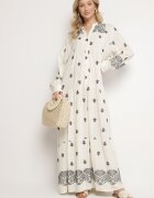 belcci Rochie Alb-Negru Evazată cu Partea de Sus Tip Cămașă cu Model Etnic Ronitta