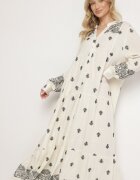 belcci Rochie Alb-Negru Evazată cu Partea de Sus Tip Cămașă cu Model Etnic Ronitta