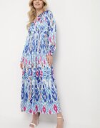 belcci Rochie Albastră Maxi cu Model Etno și Elastic în Talie Junimiza