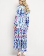 belcci Rochie Albastră Maxi cu Model Etno și Elastic în Talie Junimiza