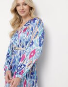 belcci Rochie Albastră Maxi cu Model Etno și Elastic în Talie Junimiza