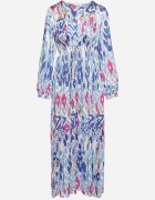 belcci Rochie Albastră Maxi cu Model Etno și Elastic în Talie Junimiza