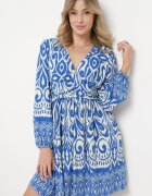 belcci Rochie Albastru-Alb Evazată cu Încrețituri Decorative și Elastic la Spate Jolilama