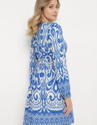 belcci Rochie Albastru-Alb Evazată cu Încrețituri Decorative și Elastic la Spate Jolilama