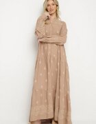 belcci Rochie Bej Evazată cu Corsaj Tip Cămașă cu Model Etnic Ronitta