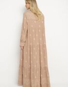belcci Rochie Bej Evazată cu Corsaj Tip Cămașă cu Model Etnic Ronitta