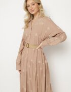 belcci Rochie Bej Evazată cu Corsaj Tip Cămașă cu Model Etnic Ronitta
