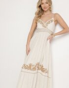 belcci Rochie Bej Petrecută cu In Vâscoză și Broderie Miliova