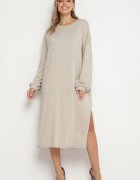 belcci Rochie Bej Tip Cutie cu Vâscoză Mâneci Evazate și Fir Metalic Arsemia