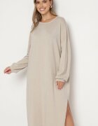 belcci Rochie Bej Tip Cutie cu Vâscoză Mâneci Evazate și Fir Metalic Arsemia