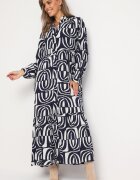 belcci Rochie Bleumarin-Albă Lungă Cloș cu Imprimeu Geometrie cu Croi Tip Cămașă Verdana