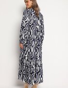 belcci Rochie Bleumarin-Albă Lungă Cloș cu Imprimeu Geometrie cu Croi Tip Cămașă Verdana