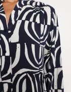 belcci Rochie Bleumarin-Albă Lungă Cloș cu Imprimeu Geometrie cu Croi Tip Cămașă Verdana