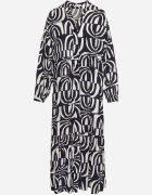 belcci Rochie Bleumarin-Albă Lungă Cloș cu Imprimeu Geometrie cu Croi Tip Cămașă Verdana