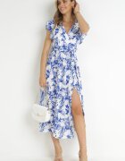 belcci Rochie Bleumarin-Albă Tip plic Maxi cu flori cu volan și legătură Xahna