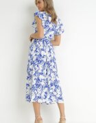 belcci Rochie Bleumarin-Albă Tip plic Maxi cu flori cu volan și legătură Xahna