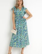 belcci Rochie Bleumarin-Verde Strălucitoare Maxi cu Volane și Curea din Material Xisezi
