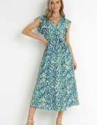 belcci Rochie Bleumarin-Verde Strălucitoare Maxi cu Volane și Curea din Material Xisezi