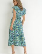 belcci Rochie Bleumarin-Verde Strălucitoare Maxi cu Volane și Curea din Material Xisezi