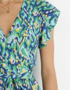 belcci Rochie Bleumarin-Verde Strălucitoare Maxi cu Volane și Curea din Material Xisezi