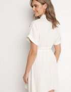 belcci Rochie Cămașă Albastru-Bej din bumbac cu broderii și șnur în talie Ronea