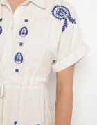 belcci Rochie Cămașă Albastru-Bej din bumbac cu broderii și șnur în talie Ronea