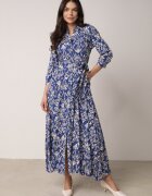 belcci Rochie cămașă bleumarin din viscoză decorată cu model ornamental Hoarna