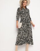 belcci Rochie cămașă Neagră din viscoză decorată cu model ornamental Hoarna