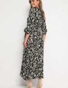 belcci Rochie cămașă Neagră din viscoză decorată cu model ornamental Hoarna
