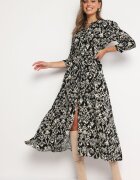 belcci Rochie cămașă Neagră din viscoză decorată cu model ornamental Hoarna