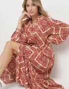 belcci Rochie Evazată Bordo din Viscoză Încheiată cu nasturi cu Volănaș Nrines