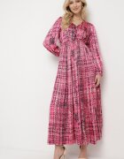 belcci Rochie Fucsia Maxi cu elastic în talie și tiv plisat cu model tweed Viostana