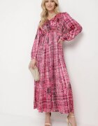 belcci Rochie Fucsia Maxi cu elastic în talie și tiv plisat cu model tweed Viostana
