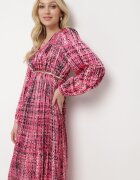 belcci Rochie Fucsia Maxi cu elastic în talie și tiv plisat cu model tweed Viostana