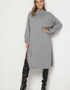 belcci Rochie Gri Dreaptă cu Viscoză Decorată cu Fir Metalic Arfalea