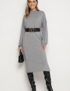 belcci Rochie Gri Dreaptă cu Viscoză Decorată cu Fir Metalic Arfalea
